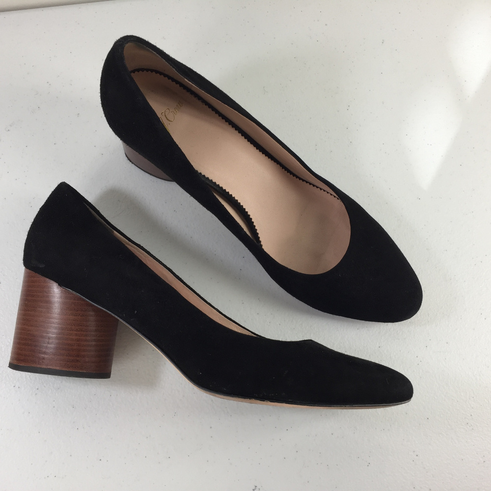 J Crew 10.5 Black Suede Block Chunky wooden Heels